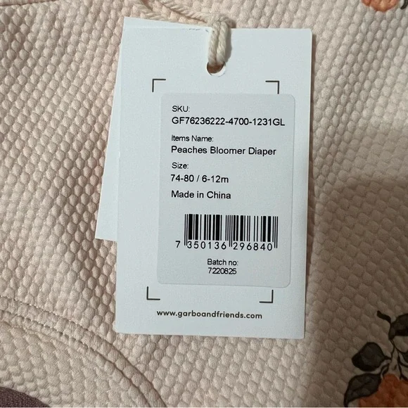 NWT GARBO & FRIENDS Peaches Bloomer Diaper UV Protection size 6-12mo - Picture 8 of 9